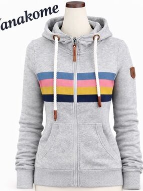 NWOT. Wanakome Stripe Seastar Heather Grey Full-Zip Hoodie. Sz. XL